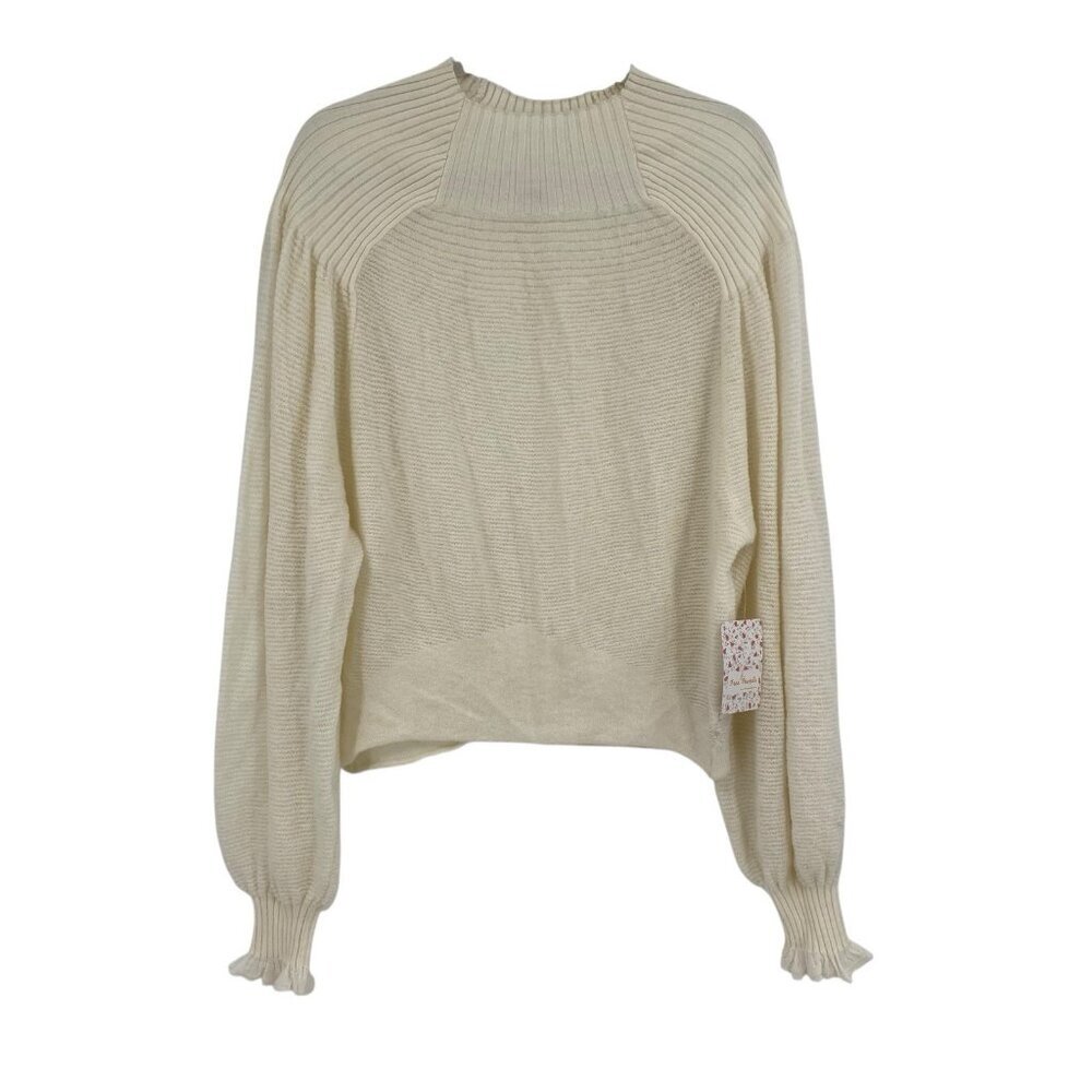 Free People Small Ivory Sweater Elderflower Pullover Balloon Sleeve Alpaca Wool